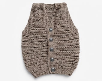Chaleco infantil tejido a mano, talla 80, de lana (80%) – Chaleco cálido para bebé con botones – Chaleco unisex tejido, color natural