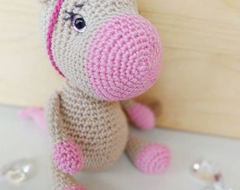 Einhorn in Farbe Beige und Rosa aus Baumwolle ca 14 cm Groß
