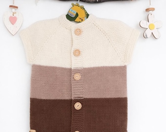 Cárdigan de lana tejido a mano para bebé | Cárdigan infantil en colores naturales | Regalo para bebé | Ropa para recién nacidos | Chaqueta unisex para bebé (tallas 92-98)