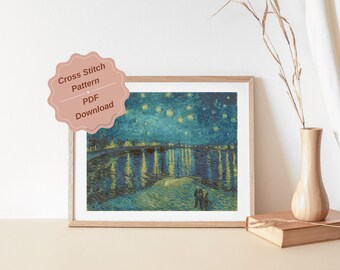Van Gogh Starry Night Over the Rhône Cross Stitch Pattern (PDF Pattern)