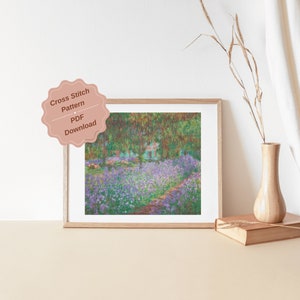 Claude Monet's Artist's Garden at Giverny Cross Stitch Pattern - Exquisite and Detailed Design - Classical Art Inspired Advanced Embroidery