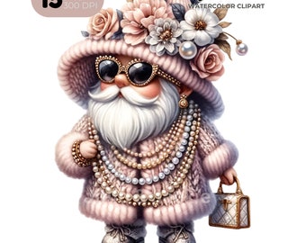 Boujee Gnome Watercolor Clipart PNG, Nursery Art (Digital Download)