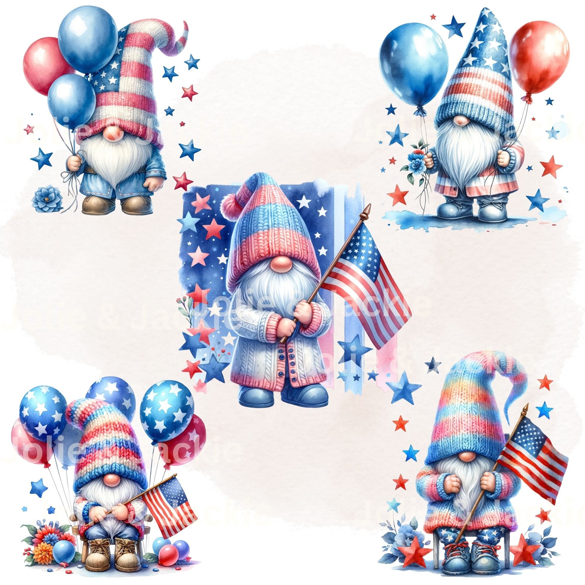 Patriotic Gnome Clipart PNG Bundle - 15 American Pride PNG, 4th of July ...