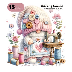 Quilten Clipart, Näherin ClipArt Quilting Gnom Nähmaschine, Patchwork Junk Journal, Kartenherstellung, Geschenkanhänger, Lehrer-Shirt-Kinderzimmer-Kunst
