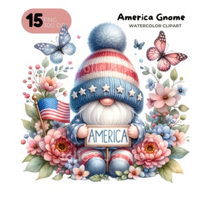 Clipart Gnome du 4 juillet, 15 PNG Gnome américain Clip Art, Illustration du drapeau des Etats-Unis, imprimable, chemise de professeur, chemise d'école pour enfants