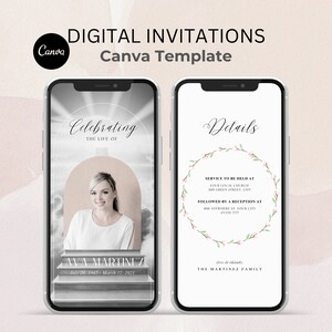 Digital Funeral Invitation Celebration Of Life Phone Invitation Memorial Evite Editable Electronic Funeral Evite Text Message Invite