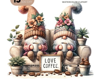 Aquarel koffiekabouter clipart, koffiebonen, png (digitale download)