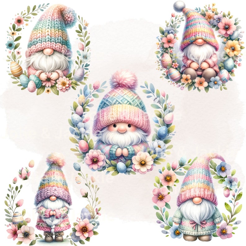 Watercolor Easter Gnome Clipart Bundle, Floral Garden PNG (digital ...
