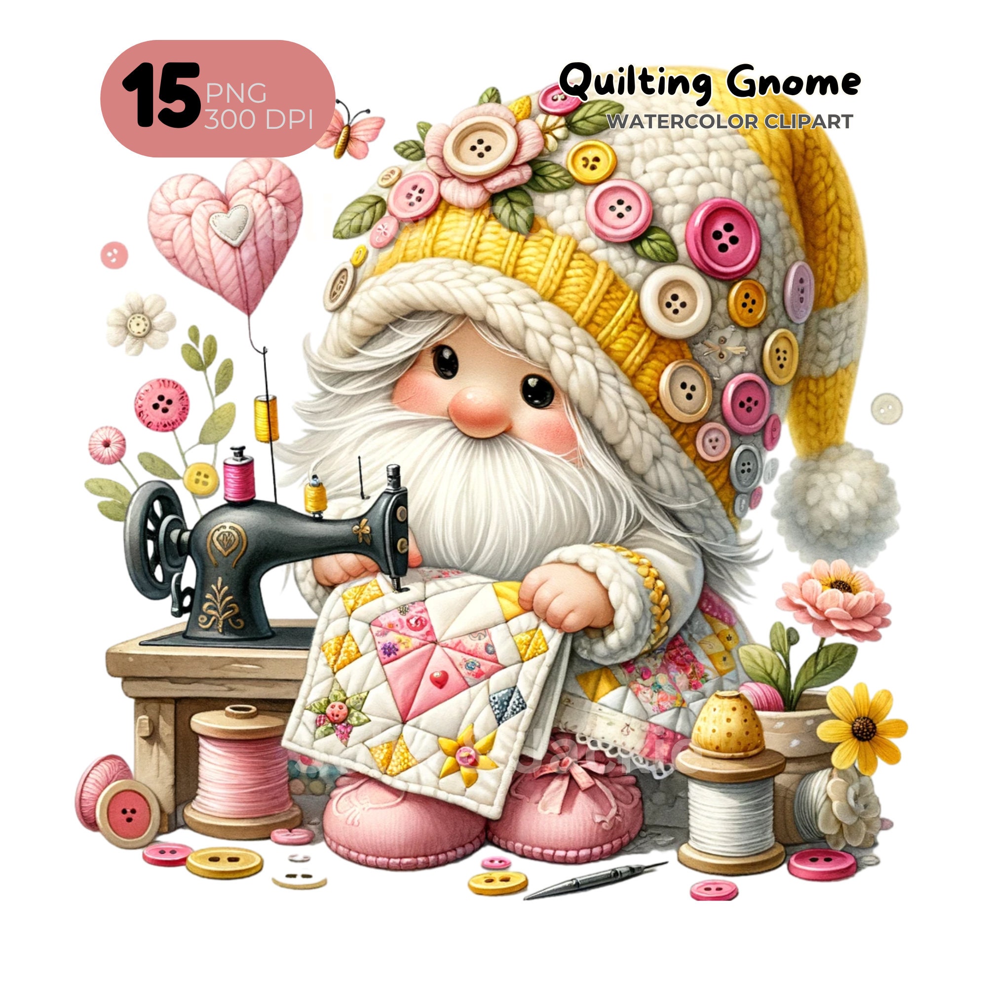 Quilting Clipart, Seamstress Clipart Quilting Gnome Sewing Machine,  Patchwork Junk Journal, Card Making, Gift Tag, Teacher Shirt Nursery Art -  Etsy, image size:2000x2000
