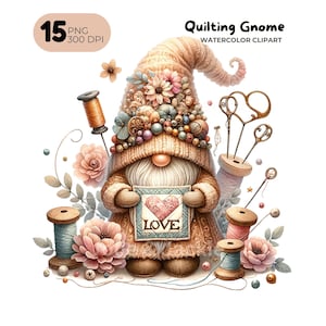 Quilting Clipart, Seamstress Clip Art, Quilting Gnome, Sewing Machine, Patchwork Junk Journal, Card Making, Gift Tag, Teacher Shirt