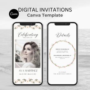 Digital Funeral Invitation Celebration Of Life Phone Invitation Memorial Evite Editable Electronic Funeral Evite Text Message Invite