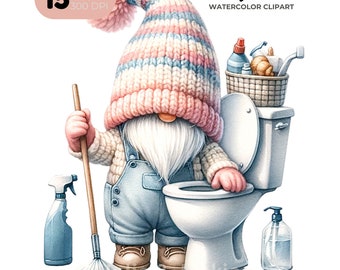 Cleaning Gnomes Watercolor Clipart, Chore Planner Stickers (PNG)