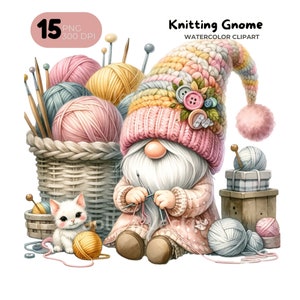 Aquarell stricken Gnome Clipart PNG Bundle, häkeln Gnome, Gonk Wolle, Kinderzimmer Dekor, Gnome-Liebhaber, Kinderzimmer Kunst, Sublimation Designs
