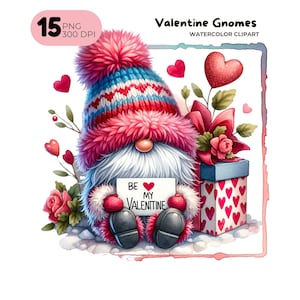 Valentine Gnomes clipart, gnome clipart, Valentines clipart, cute gnome illustration, Valentine PNG graphics, Gnome sublimation