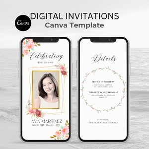 Digital Funeral Invitation Celebration Of Life Phone Invitation Memorial Evite Editable Electronic Funeral Evite Text Message Invite