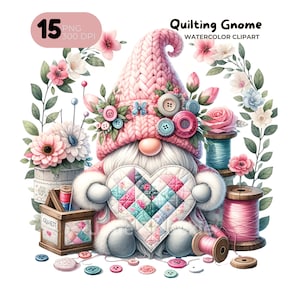 Quilting Clipart, Seamstress ClipArt Quilting Gnome Sewing Machine, Patchwork Junk Journal, Card Making, Gift Tag, Teacher Shirt Nursery Art