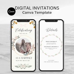 Boho Digital Funeral Invitation Celebration Of Life Phone Invitation Memorial Evite Editable Electronic Funeral Evite Text Message Invite