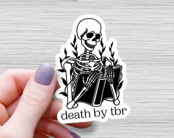 Death by TBR Kindle Sticker, Skeleton Book Lover Decal