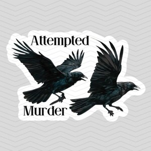 May include: A sticker with two black crows and the text "Attempted Murder".