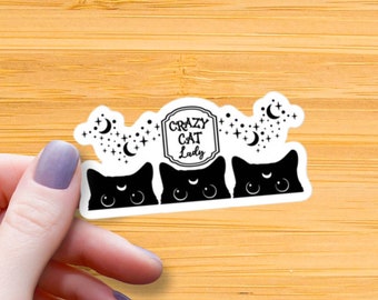 Witchy Black Cat Waterproof Sticker: Celestial Gothic Decal
