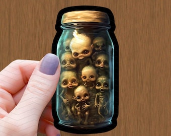 Sticker pour bocal Creepy Babies : sticker vinyle brillant imperméable