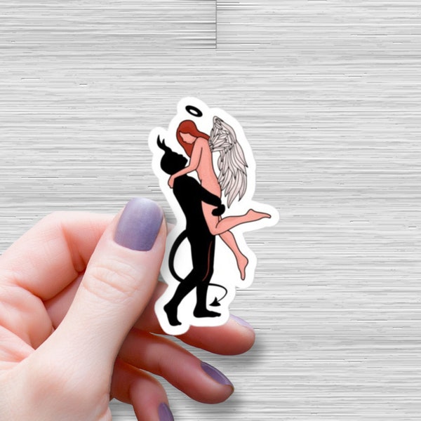 Demon and Angel Love Retro Waterproof Glossy Sticker, Witch Sticker, Gothic Stickers, Introvert Decal, Halloween Vinyl Sticker, Gift for Emo