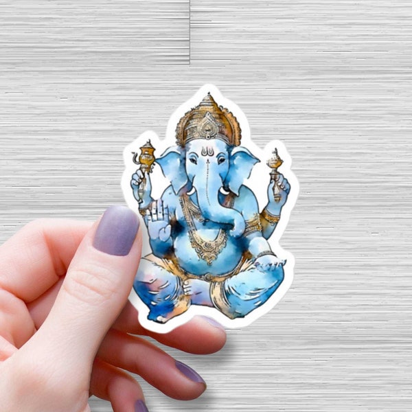 L'autocollant brillant imperméable à l'eau de Dieu Ganesha, autocollant d'aquarelle de Seigneur Ganesha, autocollant de vinyle de Dieu hindou, autocollant de Dieu des débuts, cadeau hindou