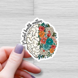 Questioni di salute mentale adesivo lucido impermeabile, adesivo in vinile con citazione positiva, decalcomania di consapevolezza della salute mentale, regalo ispiratore per amico