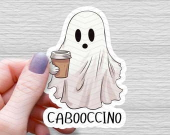 Pegatina impermeable de fantasma con café: Calcomanía de capuchino de Halloween
