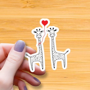 Lover Giraffes with Heart Balloon Waterproof Glossy Sticker, Cute Giraffe Sticker, Lovers Sticker, Heart Sticker, Valentines Vinyl Stickers