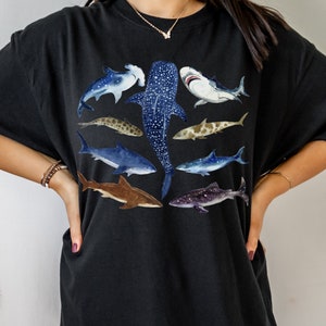 Shark Shirt, Cottagecore Shirt, Shark Species Tee, Great White Hammerhead Tshirt, Oversize Tshirt Gift, Aesthetic Shirt, Gift for Her & Him