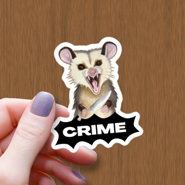 Opossum With Knife Crime Waterproof Glossy Sticker, Funny Opossum Meme Sticker, Halloween Vinyl Sticker, Screaming Possum, Funny Animal Gift