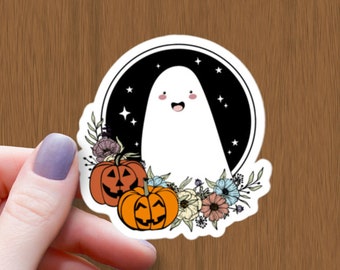 花柄ゴースト防水ステッカー：ハロウィンパンプキンビニールデカール