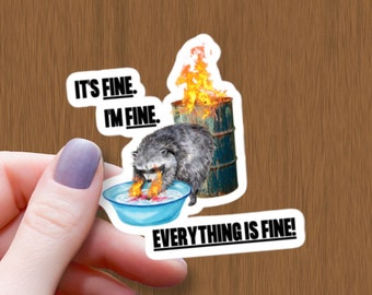 It's Fine Raccoon Sticker: Funny Meme, Waterproof Glossy Vinyl