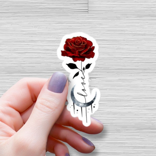 Red Rose of Love Waterproof Glossy Sticker, Witchy Sticker, Gothic Sticker, Anniversary Sticker, Halloween Vinyl Sticker, Engagement Sticker