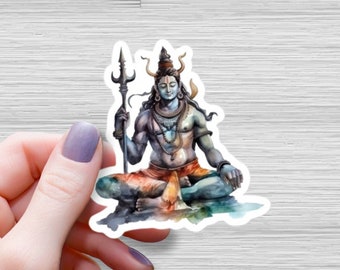 God Shiva Waterproof Sticker: Hindu Deity Watercolor Vinyl Decal