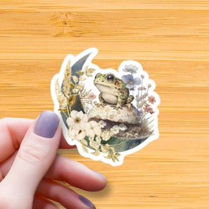 Frog on Mushroom Waterproof Glossy Sticker, Cottagecore Sticker, Witchy Sticker, Halloween Vinyl Stickers, Gothic Decal, Floral Gift, Gothic