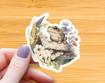 Frog on Mushroom Waterproof Glossy Sticker, Cottagecore Sticker, Witchy Sticker, Halloween Vinyl Stickers, Gothic Decal, Floral Gift, Gothic