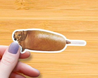 Corn Dog Waterproof Glossy Sticker, Funny Corndog Meme Sticker, Weird Vinyl Sticker, Animal Unique Gift, Dog Lover Decal, Dachshund Stickers