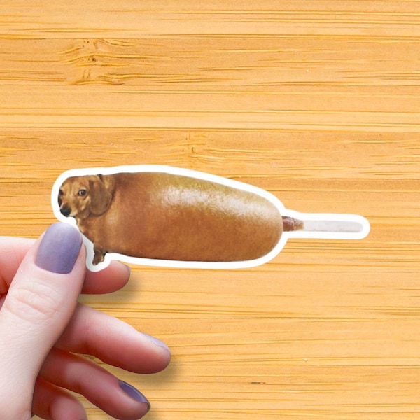 Corn Dog Waterproof Glossy Sticker, Funny Corndog Meme Sticker, Weird Vinyl Sticker, Animal Unique Gift, Dog Lover Decal, Dachshund Stickers