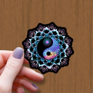Yin Yang Mandala Pegatina Brillante Impermeable, Pegatina de Vinilo Yoga, Pegatinas Yin Yang, Calcomanía Mandala, Pegatina de Entrenamiento de Ejercicio, Regalo Amante del Yoga