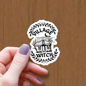 Village Witch Waterproof Glossy Sticker, Witchy Sticker, Moon Sticker, Halloween Sticker, Witchy Gifts, Cottagecore Sticker, Gift for Friend