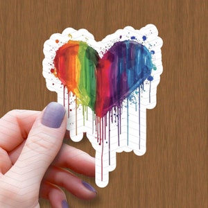 Rainbow Heart Watercolor Waterproof Glossy Sticker, LGBTQ Vinyl Stickers, Rainbow Decal, Pride Stickers, Queer, Bisexual, Gay, Lesbian Gift