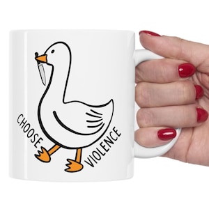 Goose With Knife Coffee Mug, 11 oz, 15 oz, Funny Meme Mug, Halloween Tea Cup, Funny Quote Mug, Funny Animal Mug, Duck Lover Gift, Bestfriend