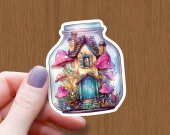 Witch House Mushroom Jar Sticker: Cottagecore Fairy Decal