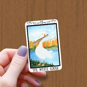Die weiße Gans Tarot Karte wasserdichte glänzende Aufkleber, Witchy Aufkleber, Halloween Aufkleber, lustige Ente Vinyl Aufkleber, Gans Tarot Aufkleber Geschenk