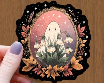 Autumn Ghost Vinyl Sticker: Spooky Halloween Decor