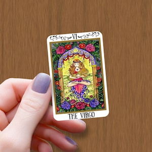 La carta del tarot del zodiaco de Virgo Pegatina brillante impermeable, Pegatinas de vinilo del Horóscopo Virgo, Calcomanía de cartas del Tarot, Regalo de pegatina para el cumpleaños de un amigo