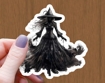 Dark Witch Watercolor Sticker: Waterproof Glossy Vinyl Decal