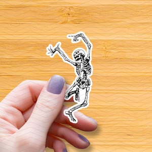 Dancing Skeleton Waterproof Glossy Sticker, Skeleton Sticker, Halloween Sticker, Spooky Sticker, Dance Macabre Gift, Funny Decal, Skull Gift